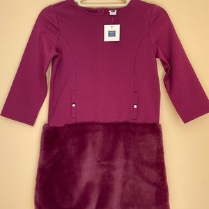 Janie and Jack purple dress with rose gold detailing and faux fur bottom